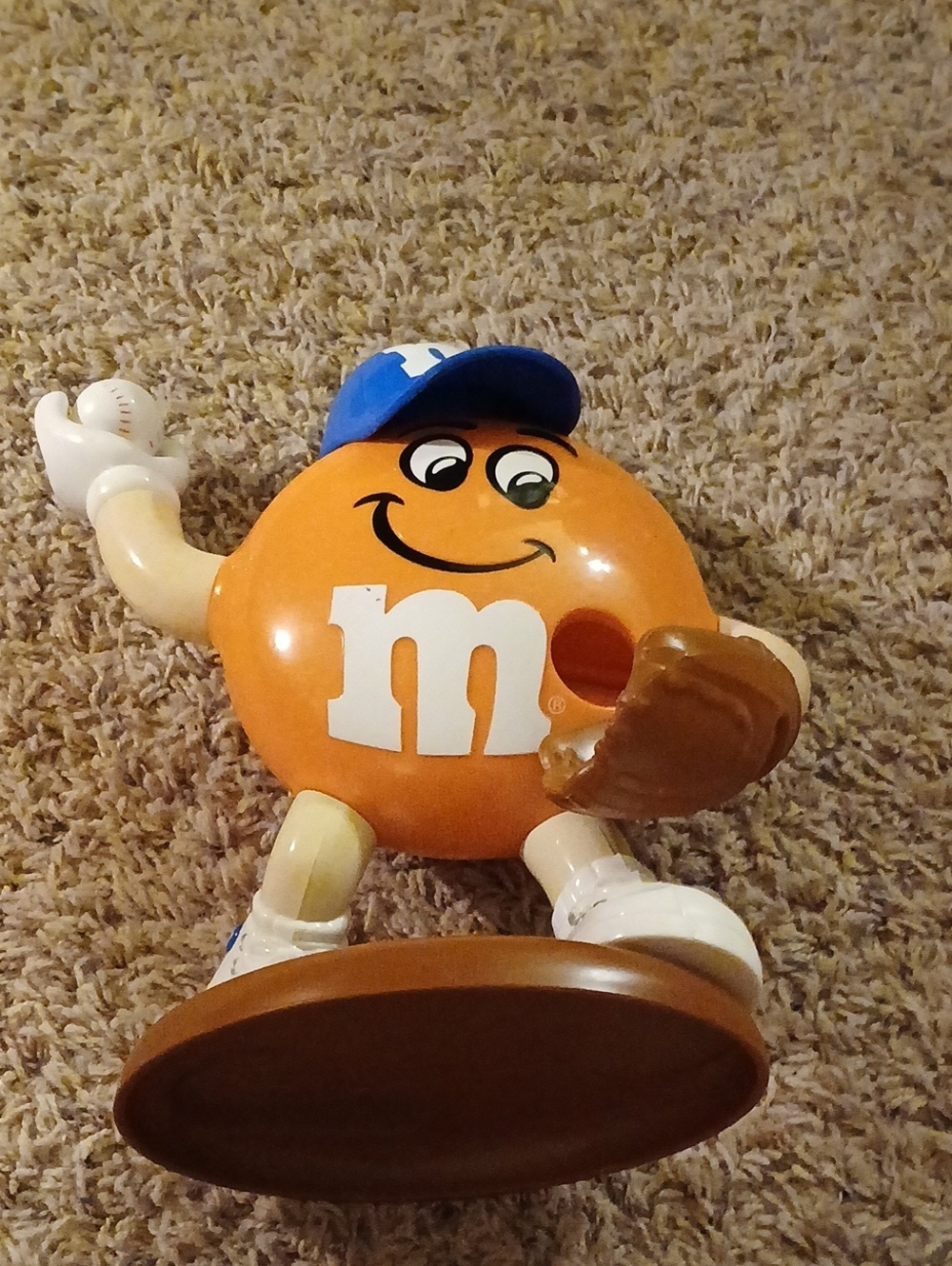M&M'S Orange Baseball Player Candy Dispenser with Blue Cap